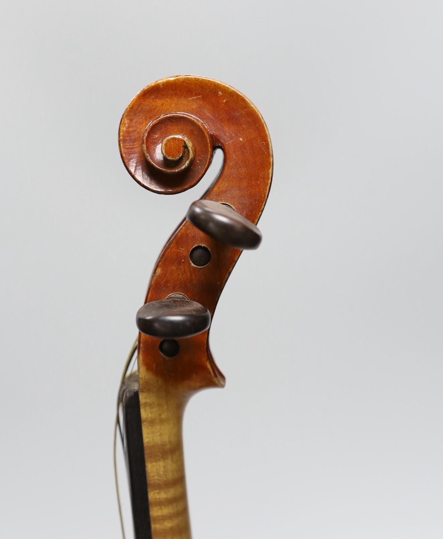 A cased 19th century French violin, back 34cm